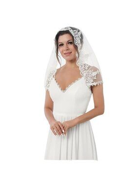 Lace Mantilla Veil Bridal Tulle Veil Elbow Wedding Veil with Headpiece